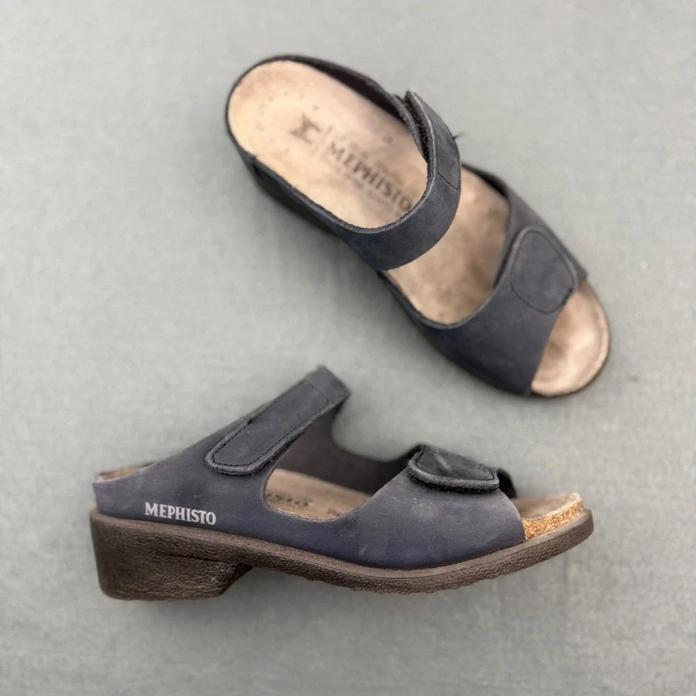 Mephisto Sandals Womens 37‎ (US 6.5) Blue Gray Comfort Adjustable Straps Leather